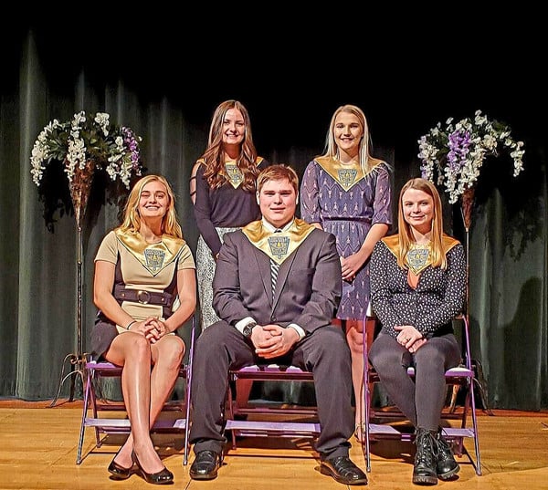 SEATED LEFT TO RIGHT: (Newly-Installed Members) ? Beau Anderson, Evan Bruemmer, and Stephanie Maes STANDING LEFT TO RIGHT: ( Current Members ) ? Julia Brown and Haley Allred